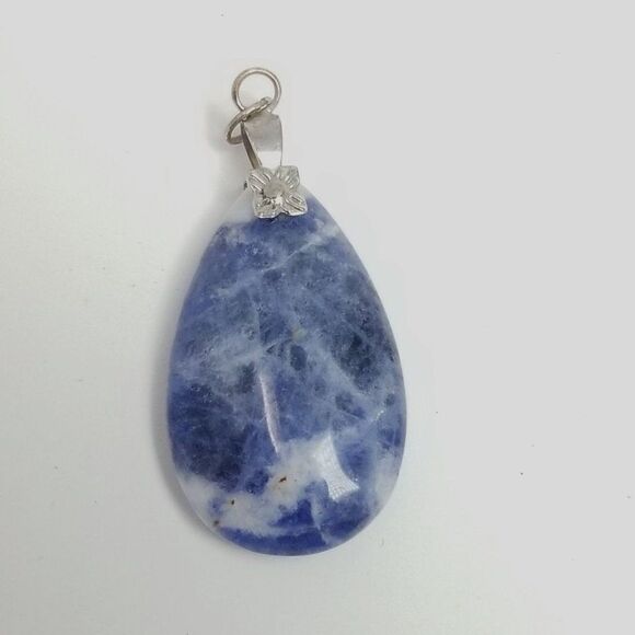 Vintage Blue Stone Drop Shape Pendant, Silver Tone Seteting, Estate - Picture 1 of 5